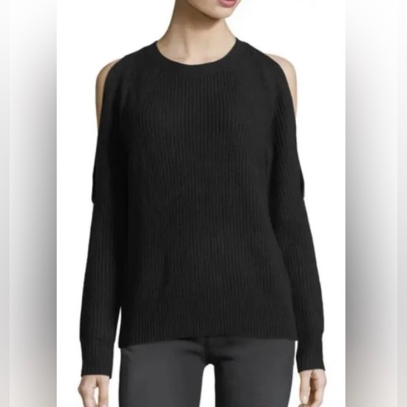 Neiman Marcus Black Cashmere Cold Shoulder Sweater Size S - Picture 1 of 8